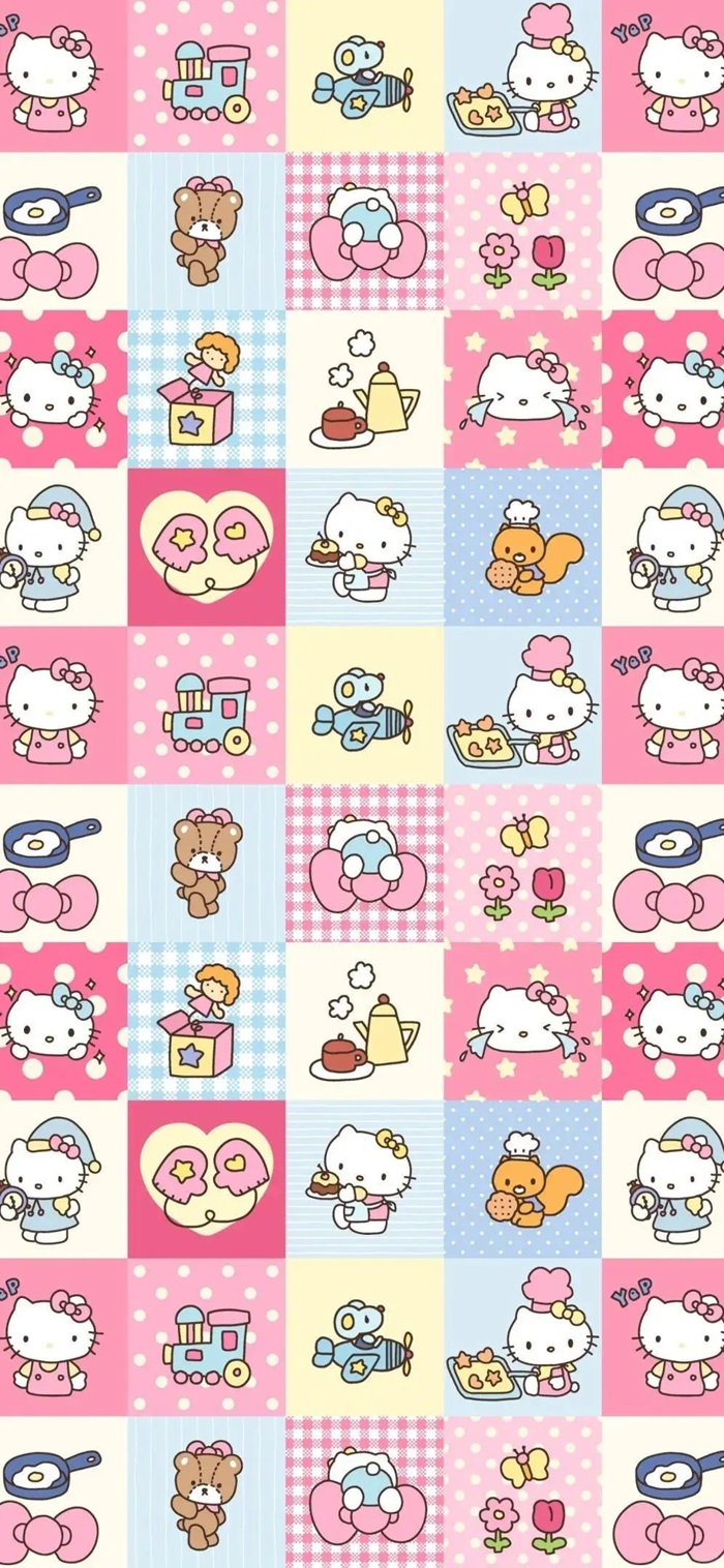 Hình nền caro hello kitty dễ thương