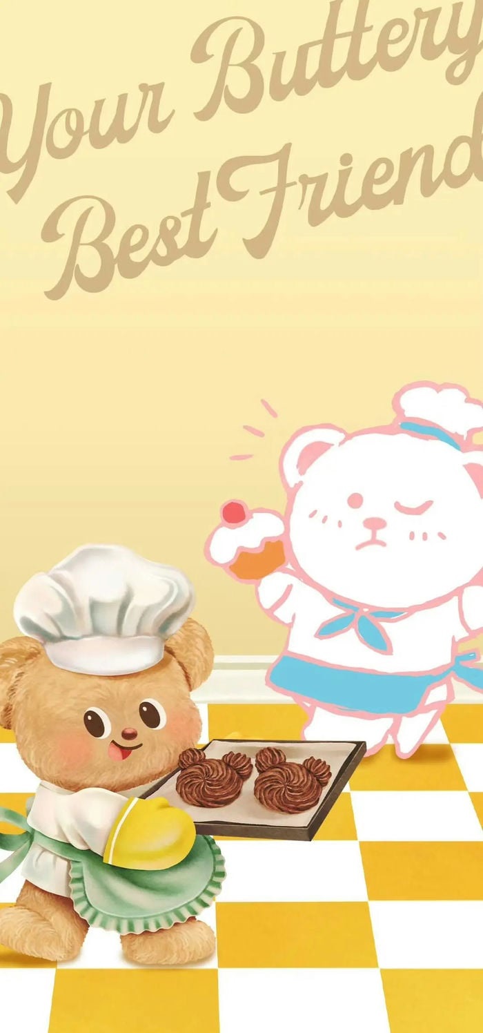 ảnh nền butter bear nấu ăn