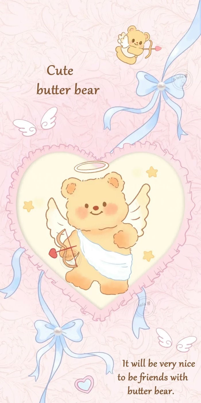 ảnh nền butter bear nền hồng