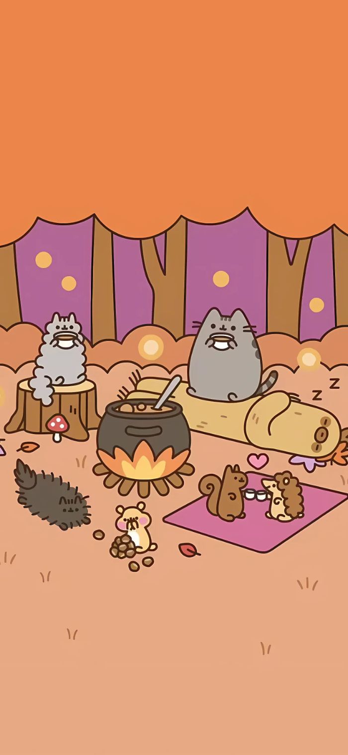 hình nền mèo pusheen đi camping