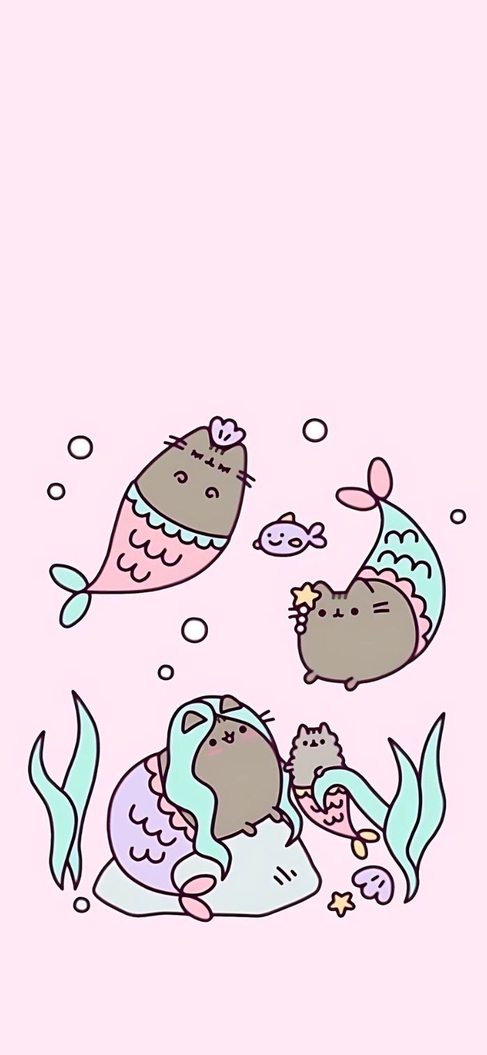 hình nền mèo pusheen nàng tiên cá