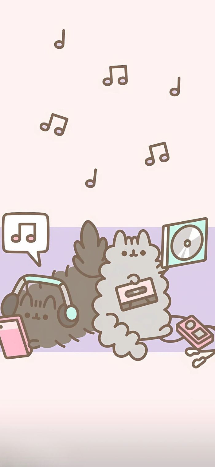 hình nền mèo pusheen nghe nhạc